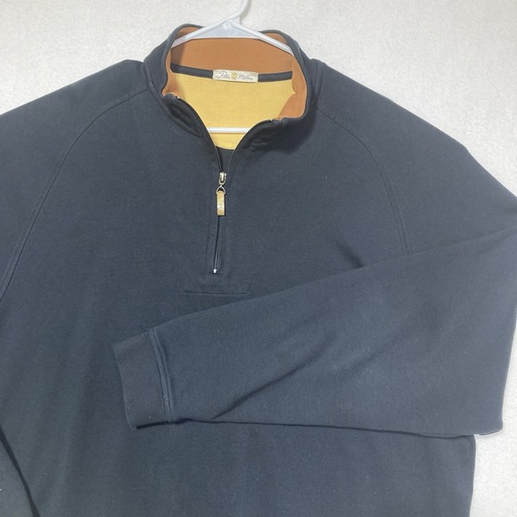 Peter Millar Sweater Mens XL Black Long Sleeve 1/4 Zip Pima Cotton Drawstring - Picture 8 of 8